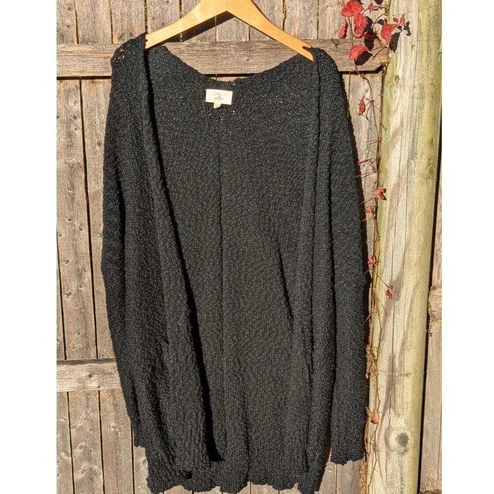Angel Heart Black Chunky Open Knit‎ Long Black Soft Cozy Cardigan 1XL 2XL Plus